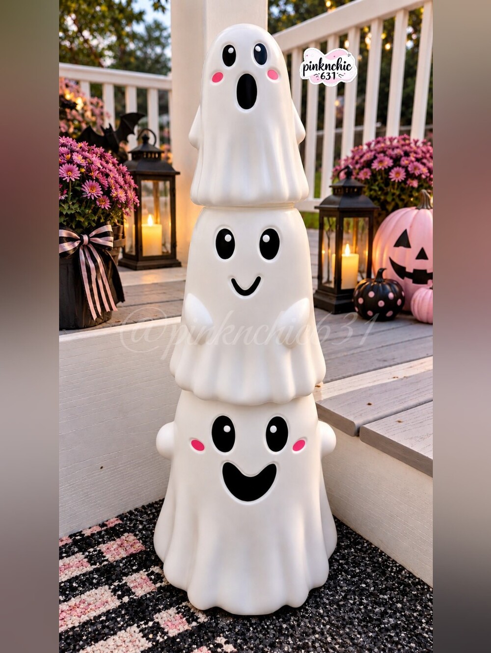 Stacking Ghosts Plastic Mold 3 Tier Halloween Decor White Pink Spooky Cute